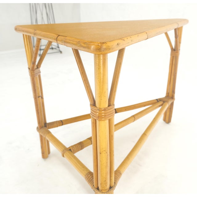 Tangerine Fick Reed Atr Bamboo Rattam Wedge Triangle Shape Occasional Side End Table Stand For Sale - Image 8 of 10
