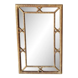 Circa 1970 Fabulously-Sized Faux Rattan Rope Wall Mirror - Hangs Vertically or Horizontally