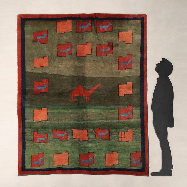 Gabbeh rug in wool, large knot, hand-made. This piece is attributed to the mentioned designer/maker. It has no attribution...