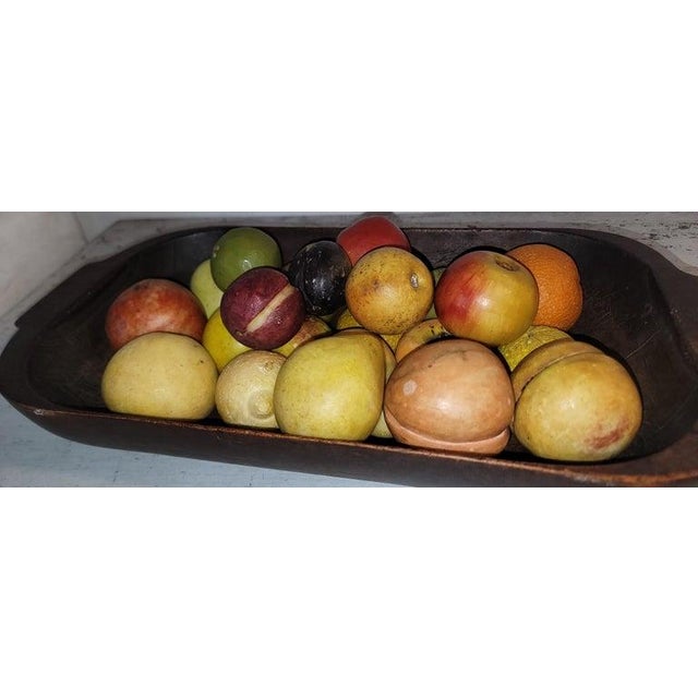 Set of 25, Hand Carved Dough Bowl With Assorted Stone Fruit For Sale In Los Angeles - Image 6 of 7