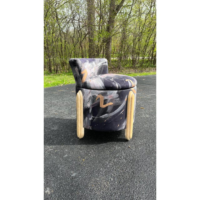 Art Deco 1970’s Jay Spectre Style Swivel Upholstered Ottoman With Backrest For Sale - Image 3 of 11