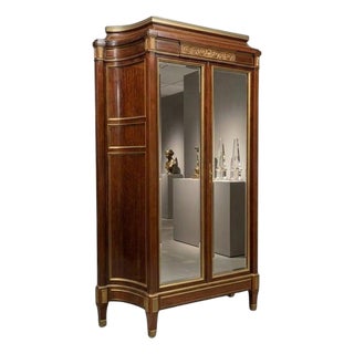 Directoire Louis XVI Style Bronze and Brass Trimmed Beveled Mirror Armoire For Sale