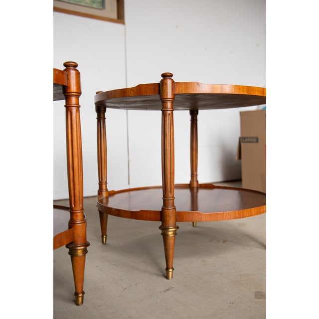 1960s Baker Round Walnut Side Tables, a Pair For Sale - Image 6 of 7