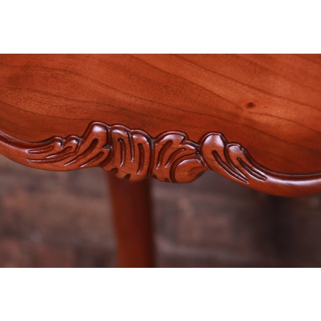 Brown Baker Furniture French Provincial Louis XV Walnut and Burl Wood Tea Table, Newly Refinished For Sale - Image 8 of 13