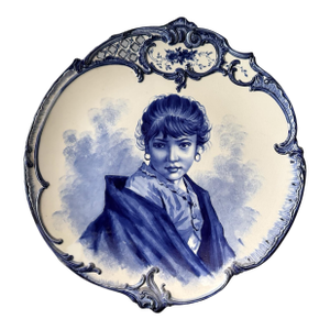 Antique Royal Bonn Porcelain Portrait Wall Hanging Charger of a Maiden