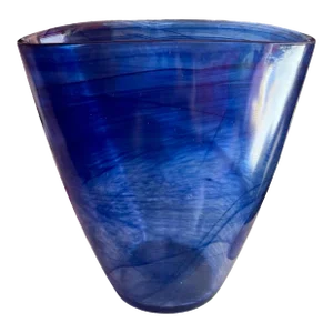 Large Blue Oval Glass Modern Contemporary Vase