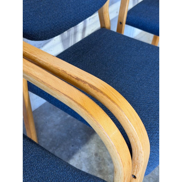 Set of 4 Vintage Danish Beechwood Armchairs – Mid-Century Modern Dining Chairs With New Blue Upholstery For Sale - Image 10 of 11