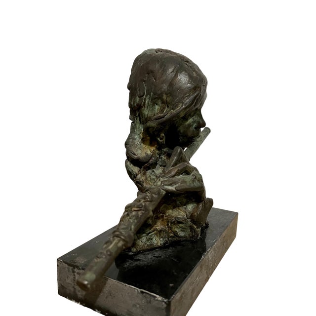 Metal Stanley Bleifeld, Bronze Sculpture Flutist American Modernist Art Stanley Bleifeld Girl with Flute, c.1970 For Sale - Image 7 of 16