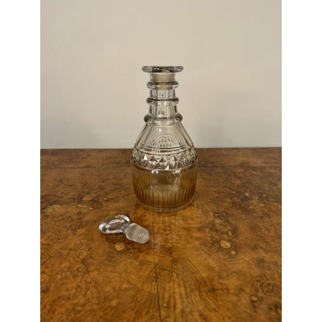 Stunning quality antique Victorian decanter, having a quality cut glass decanter decanter with a flat circular stopper. D....