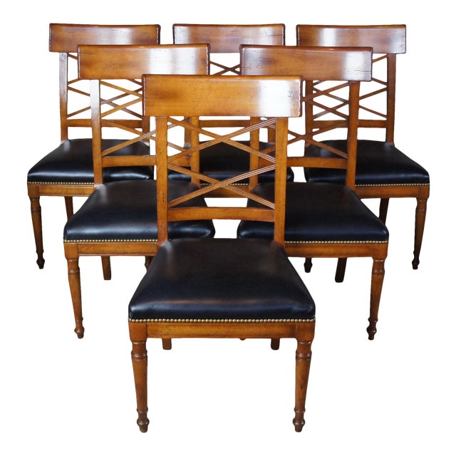 Baker Neoclassical Milling Road Walnut Directoire Dining Chairs Set