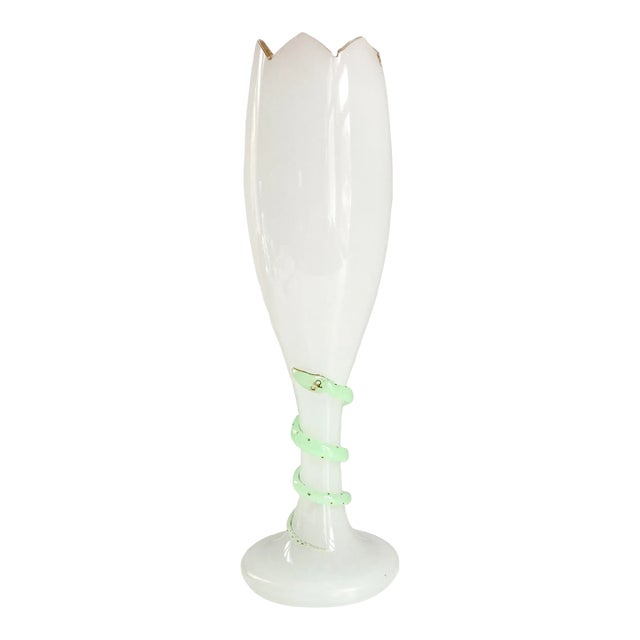 Antique Bohemian Glass Serpent Vase, Late 19th Century Serpentine Adorned Czech Glass Vase For Sale