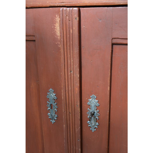 Vintage European Pine Reddish 2 Piece Hutch W/ Cupboards / Drawers Key & Pull Out Bread Board For Sale - Image 12 of 18