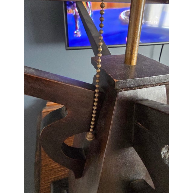 Wood 1910 Slag Glass Mission Lamp For Sale - Image 7 of 8