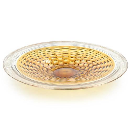 Yellow Large Golden Amber Colored Glass Dish For Sale - Image 8 of 8