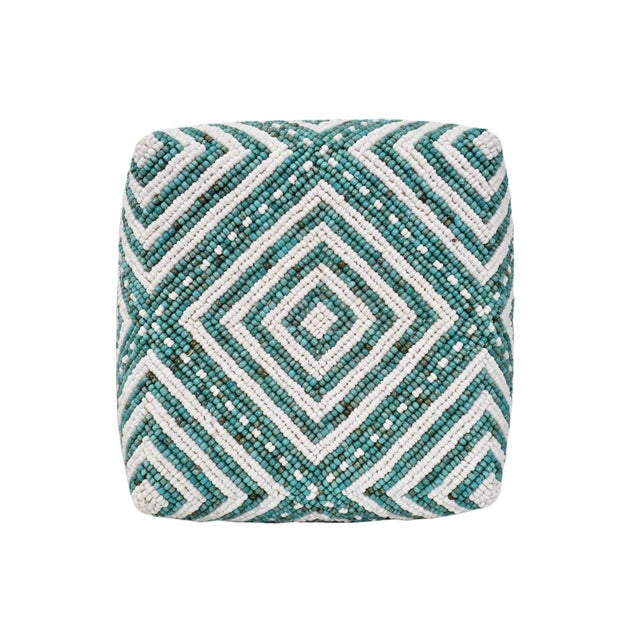Tribal Vintage Turquoise & White Beaded Bamboo Box Medium For Sale - Image 3 of 4