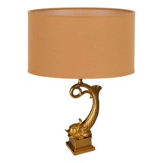 Large French Brass and Gilt Metal Fish Table Lamp, 1970s For Sale