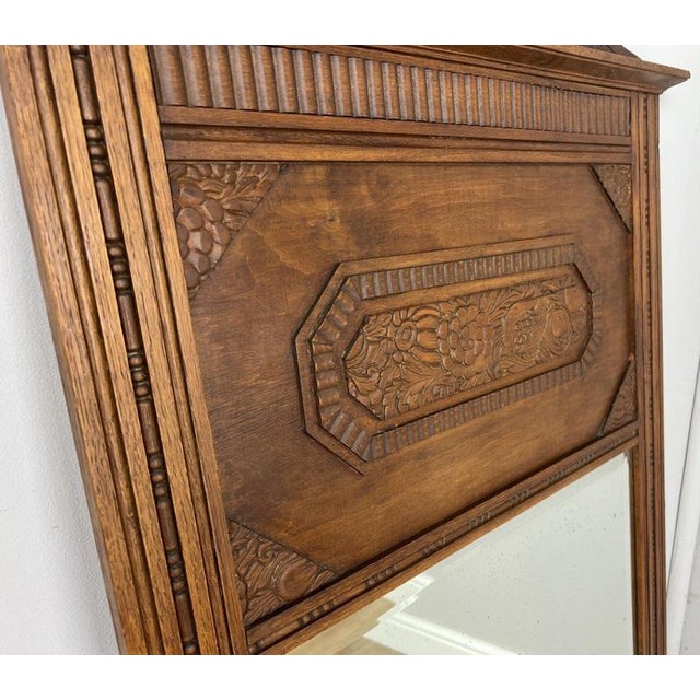 Antique French Wall Mirror with Carved Oak Frame For Sale - Image 6 of 11