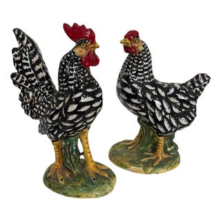 Mid-Century Modern Italian Farmhouse Pottery Chickens, 1960s, Set of 2 For Sale