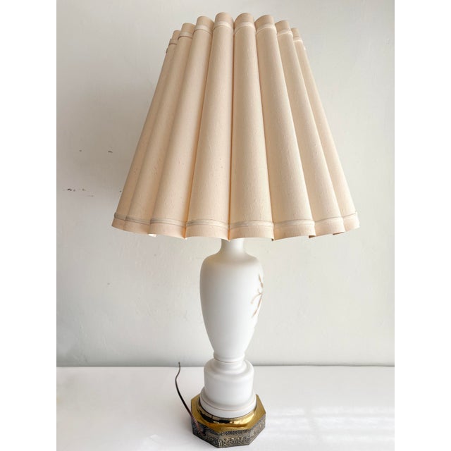 Mid Century Bavarian Glass Lamp Painted Floral Gold Accents With Shade For Sale In Los Angeles - Image 6 of 11