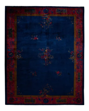 Antique Blue Chinese Art Deco Wool Rug 9 Ft X 11 Ft 3 In