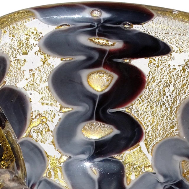 Mid 20th Century Vintage Murano Barovier Toso Gray Purple Gold Flecks Italian Art Glass Decorative Ashtray Bowl For Sale - Image 5 of 9