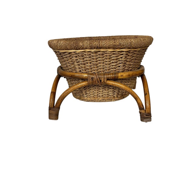 Mid-Century Modern Mid Century Bamboo Rattan Basket Planter For Sale - Image 3 of 12