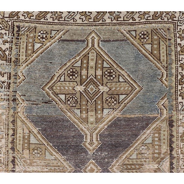 Antique Persian Kurdish Runner With Medallion in Charcoal, Blue, and Acid Green For Sale - Image 4 of 12