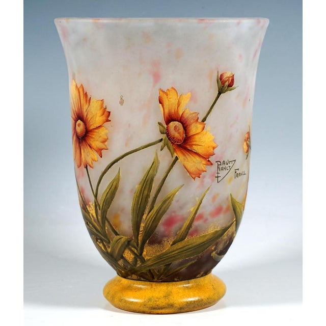 Art Nouveau Cameo Vase, Marigold Flower, Daum Nancy, France, 1910, 1890s For Sale - Image 4 of 7