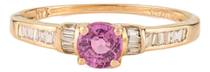 Brilliant Round Cut Pink Sapphire & Diamond Stacking Ring Size 7 in 14k Yellow Gold