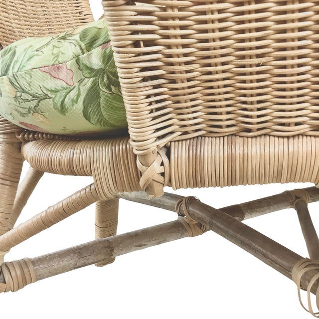 Vintage High-Back Woven Wicker & Rattan Armchair For Sale - Image 17 of 18