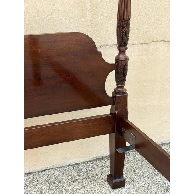 Vintage Georgian Federal Style Mahogany Four Poster Rice Carved Queen Sz Bed For Sale - Image 13 of 16