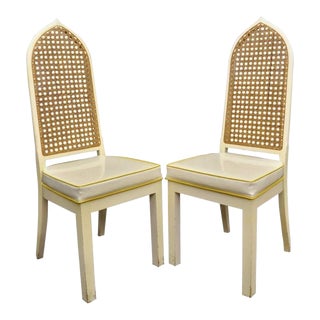 Vintage Bedell Hollywood Regency Cane Back Pagoda Dining Side Chairs- a Pair For Sale
