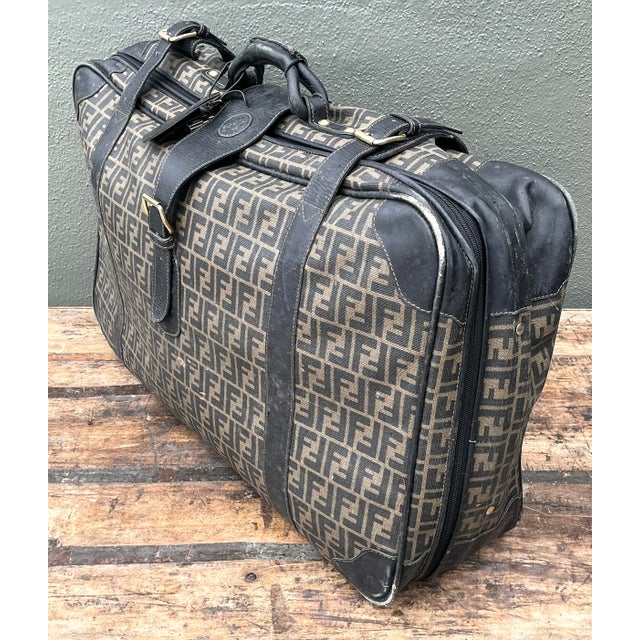 Metal Vintage Fendi Zucca Soft Sided Suitcase For Sale - Image 7 of 12