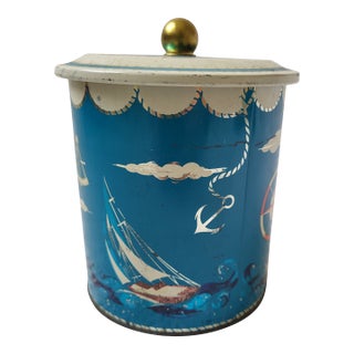 Mid Century Nautical Ship Metal Tin For Sale
