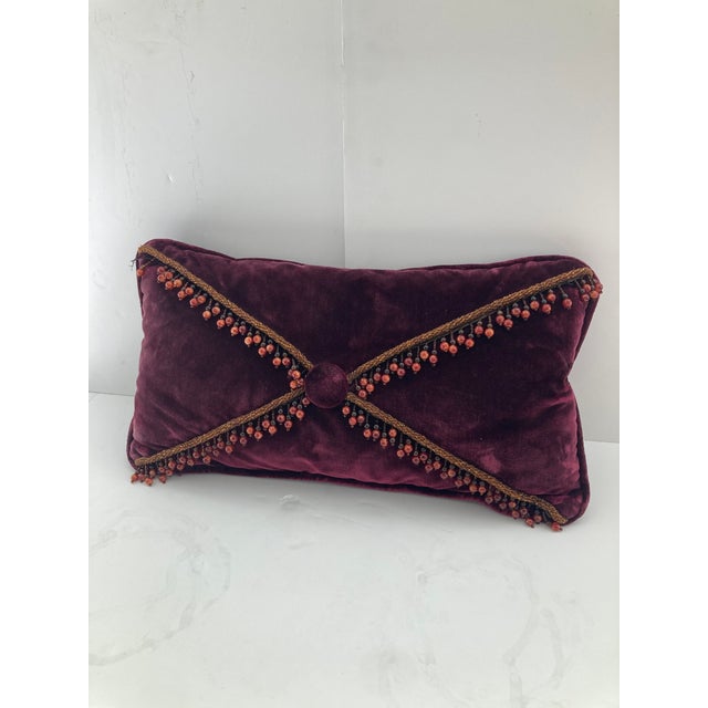 2000 - 2009 Purple Velvet Decorative Pillow With Glass Beads For Sale - Image 5 of 9