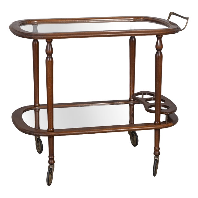 Vintage Italian Wood and Glass Bar Cart, 1950s For Sale