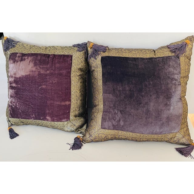 Pair Marroccan Velvet Pillows With Gold Brocade Trim and Tassels For Sale - Image 10 of 10