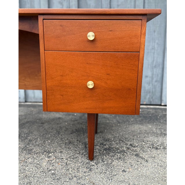 Brown 1950s Mid Century Walnut and Brass Wrting Desk in the Style of Milo Baughman For Sale - Image 8 of 8