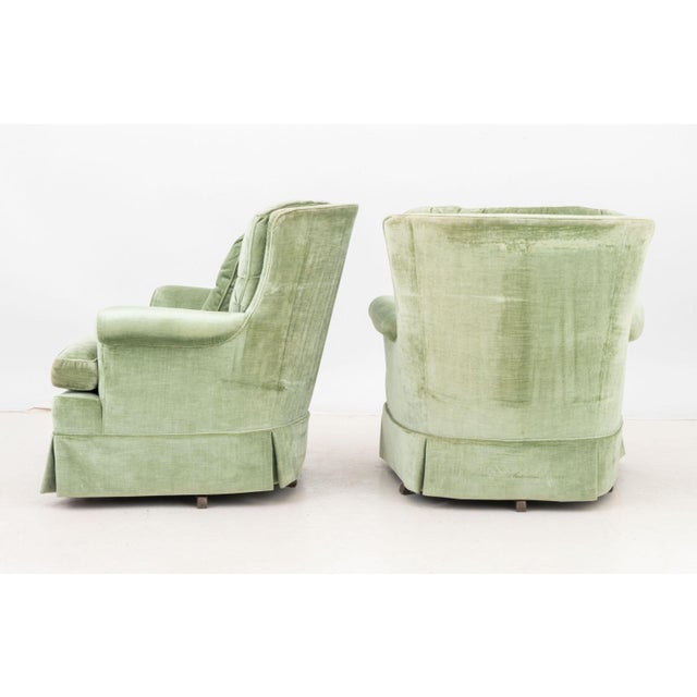 Green Velvet Button-Tufted Swivel Armchairs, Pair For Sale In New York - Image 6 of 6