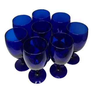 Vintage 90s Cobalt Goblets- Set of 8 For Sale