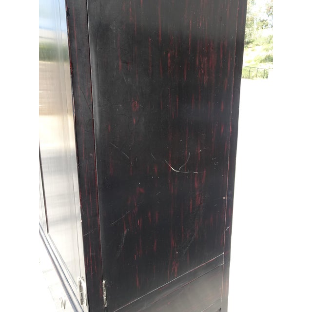 Vintage Asian Baker Furniture Black Lacquer Entertainment Storage Cabinet Armoir For Sale - Image 9 of 13