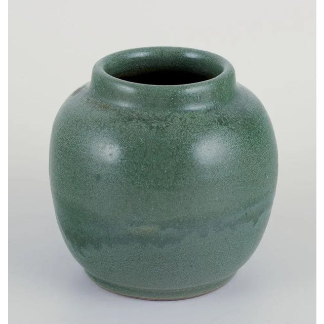 Ceramic Jar Glazed in Green Hues with a Brass and Bronze Lid, 1930s For Sale - Image 9 of 10