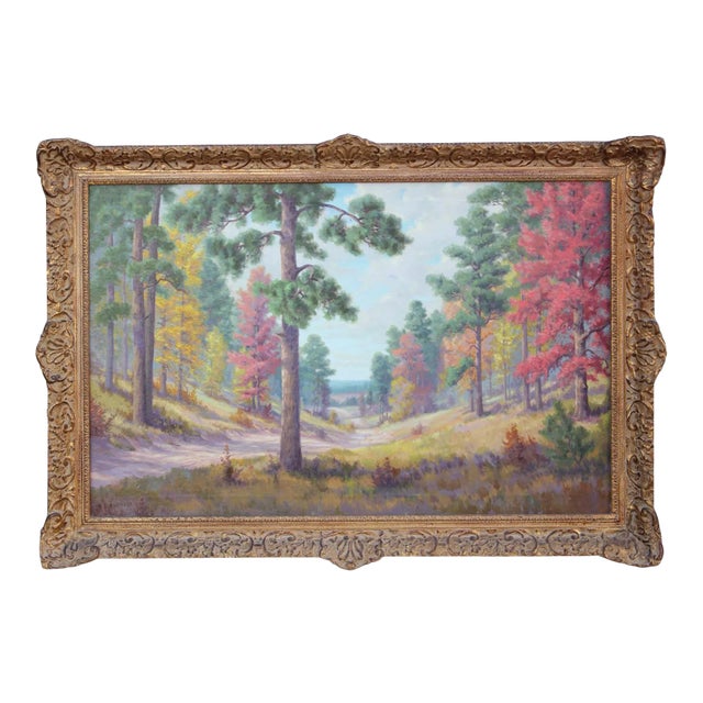 Dollie Nabinger Idealistic Fall Texas Oil Paint Landscape 1950s For Sale