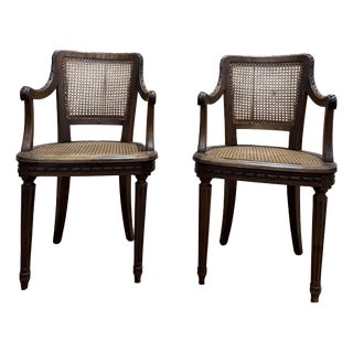Vintage Louis XVI Style Cane Armchairs, 1920s For Sale