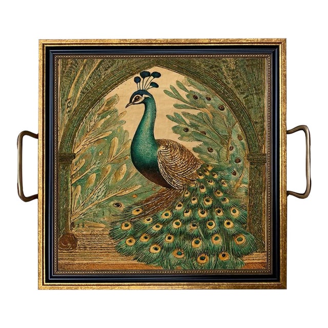 Vintage Style Peacock Decorative Tray- Small For Sale