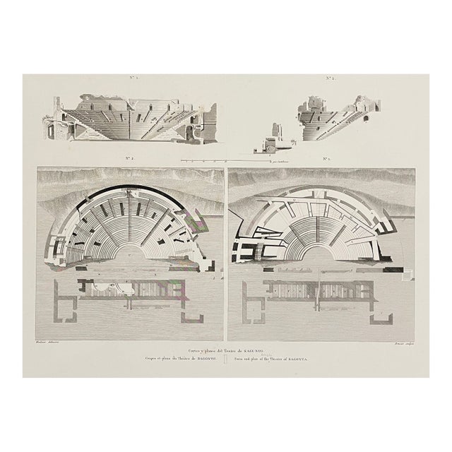 1811 Alexandre LaBorde Sagunto Spain Theater Architectural Engraving For Sale