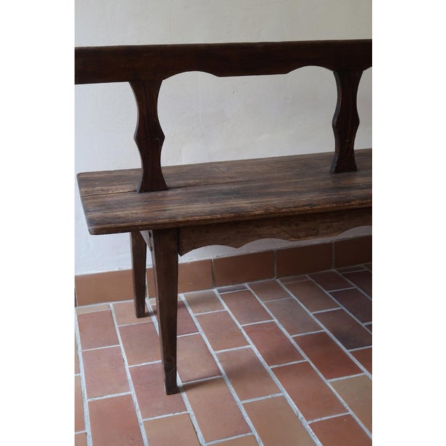 Brown 19th Century French Rustic Bench in Wood with Scalloped Back For Sale - Image 8 of 14