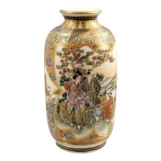 Japanese Meiji Era Satsuma Vase with Family and Tea Scene and Gilt Detailing For Sale