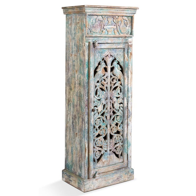 Narrow Carved Single Door Cabinet, 1950s For Sale - Image 9 of 9
