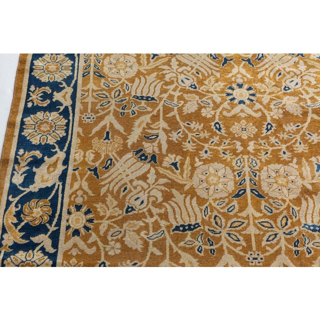 Early 20th Century Brown, Beige and Royal Blue Floral Indian Rug For Sale In New York - Image 6 of 10